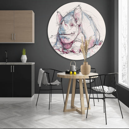 Abstract kleurrijk neushoorn schilderij voor interieur forex muurcirkel