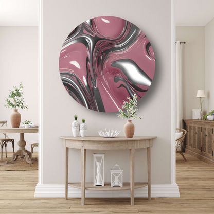 Dynamische Vloeiing in Zilver en Roze aluminium muurcirkel