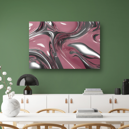 Dynamische Vloeiing in Zilver en Roze canvas met baklijst