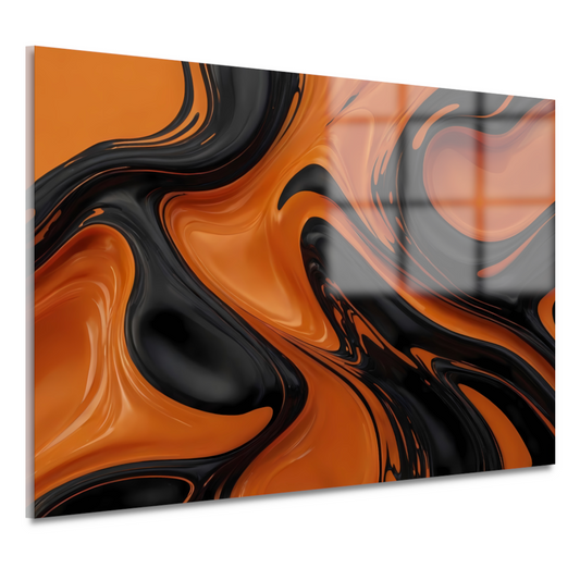 Dynamisch Oranje en Zwart Vloeibaar Design acrylglas