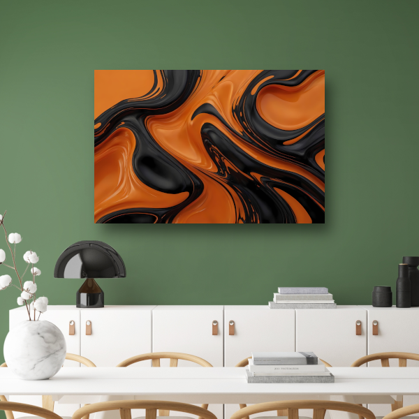 Dynamisch Oranje en Zwart Vloeibaar Design canvas