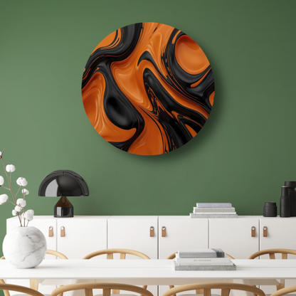 Dynamisch Oranje en Zwart Vloeibaar Design aluminium muurcirkel
