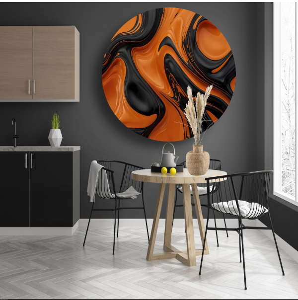 Dynamisch Oranje en Zwart Vloeibaar Design aluminium muurcirkel