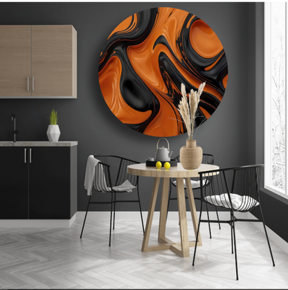 Dynamisch Oranje en Zwart Vloeibaar Design aluminium muurcirkel