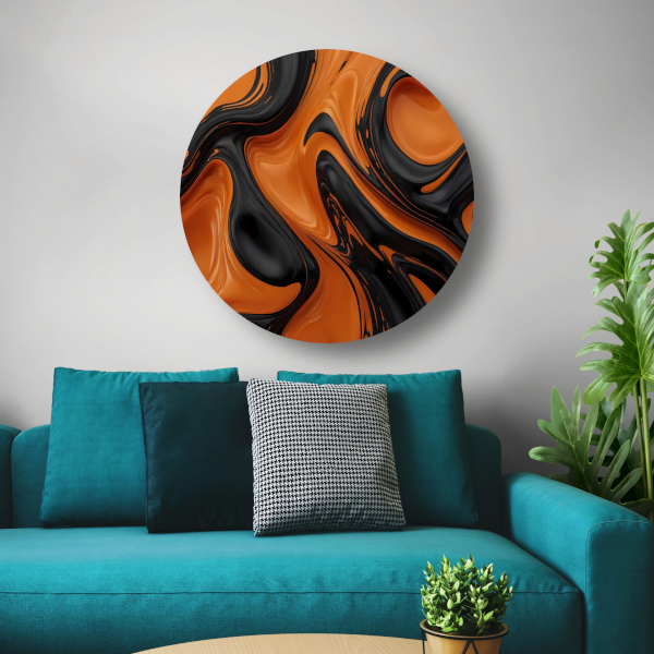 Dynamisch Oranje en Zwart Vloeibaar Design aluminium muurcirkel