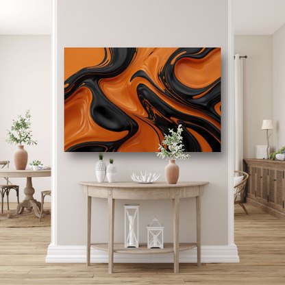 Dynamisch Oranje en Zwart Vloeibaar Design canvas met baklijst