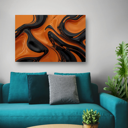 Dynamisch Oranje en Zwart Vloeibaar Design canvas met baklijst