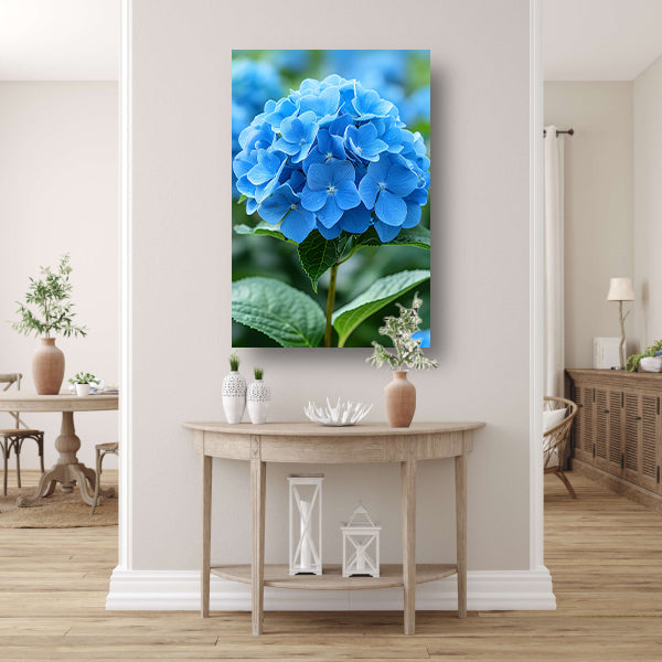 Close-up van een blauwe hortensia bloem canvas