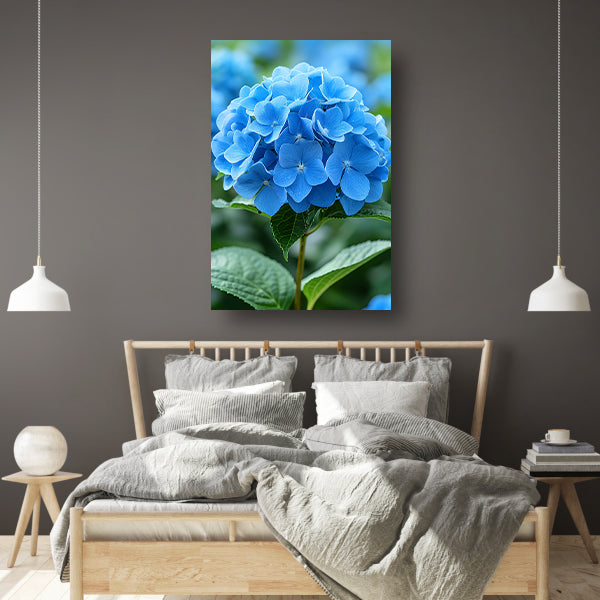 Close-up van een blauwe hortensia bloem canvas met baklijst