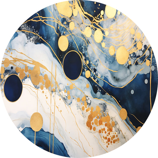 Blauwe diepten met gouden accenten aluminium muurcirkel