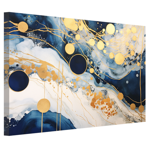 Blauwe diepten met gouden accenten canvas