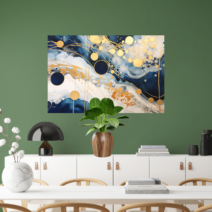 Blauwe diepten met gouden accenten poster