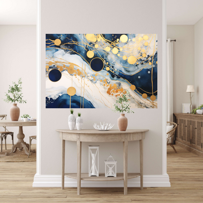 Blauwe diepten met gouden accenten poster