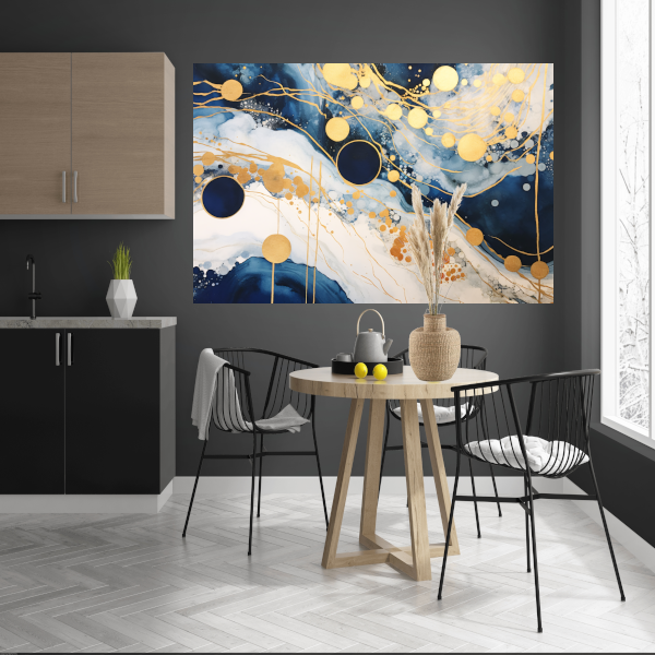 Blauwe diepten met gouden accenten poster
