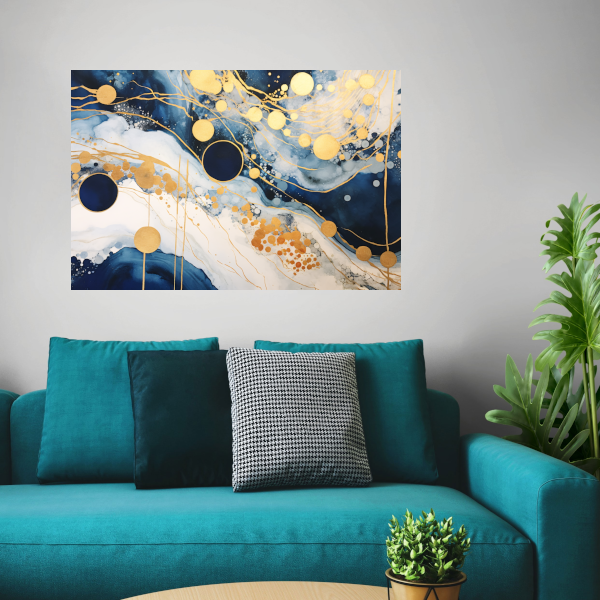 Blauwe diepten met gouden accenten poster