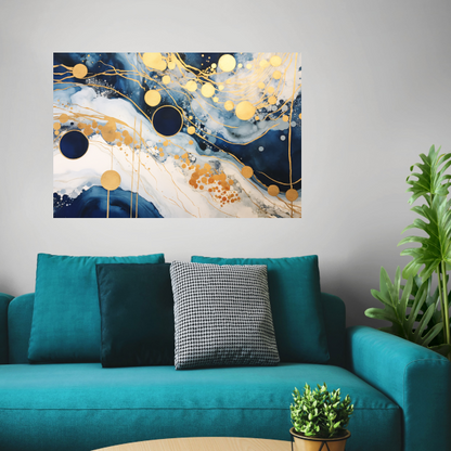 Blauwe diepten met gouden accenten poster