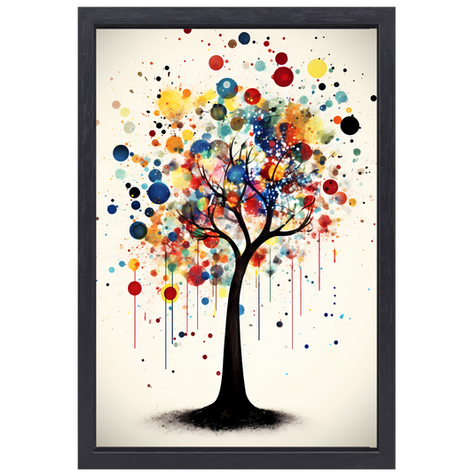 Abstracte Boom met Kleurrijke Vlekken canvas met baklijst