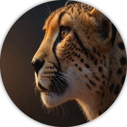Intense blik van een majestueuze cheeta aluminium muurcirkel
