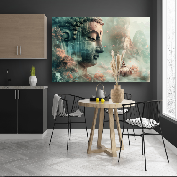 Mystieke Boeddha en Herfstachtig Berglandschap canvas