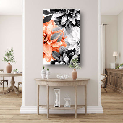 Gedetailleerde moderne bloemkunst in zwart-wit acrylglas