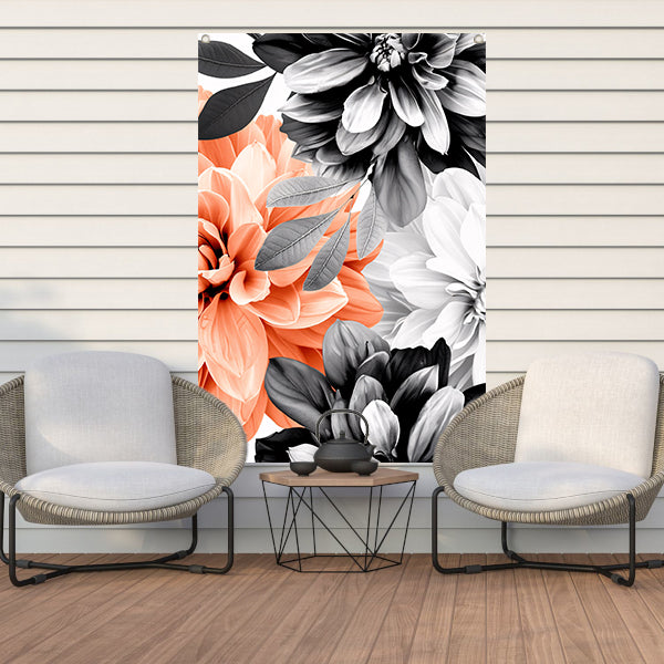 Gedetailleerde moderne bloemkunst in zwart-wit tuinposter