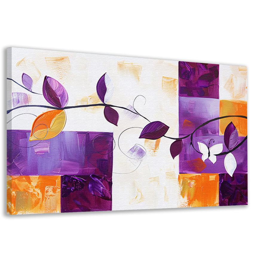 Kleurrijk abstract schilderij met bladeren en vlinder canvas