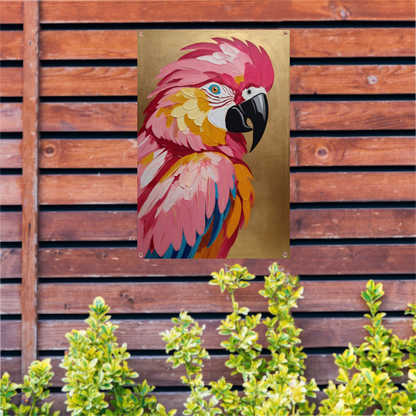 Levendige Papegaai met Gouden Textuur Achtergrond tuinposter