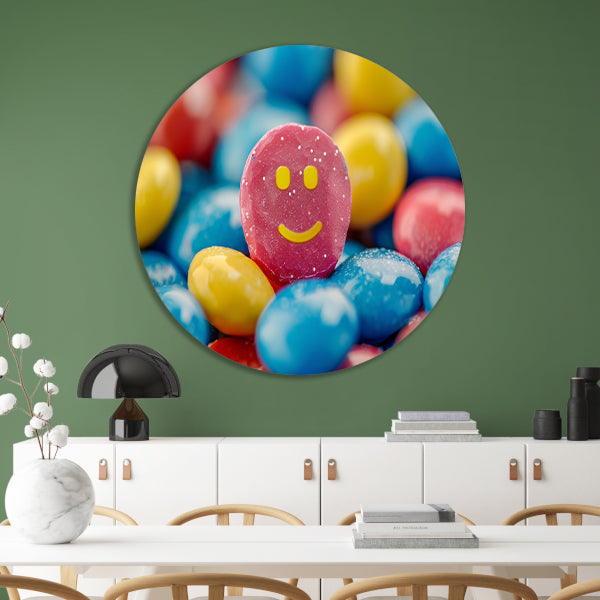 Smiley Snoepberg Kunstwerk aluminium muurcirkel