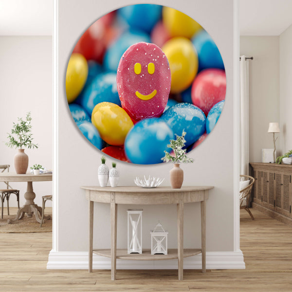 Smiley Snoepberg Kunstwerk aluminium muurcirkel