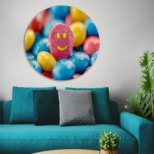 Smiley Snoepberg Kunstwerk aluminium muurcirkel