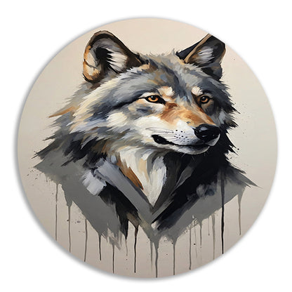 Intense Blik van een Abstracte Wolf aluminium muurcirkel