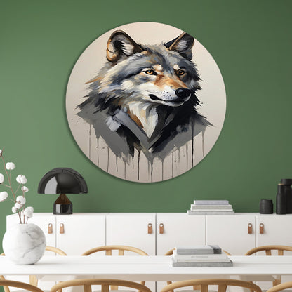 Intense Blik van een Abstracte Wolf aluminium muurcirkel