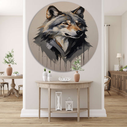 Intense Blik van een Abstracte Wolf aluminium muurcirkel
