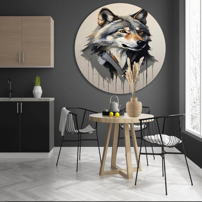 Intense Blik van een Abstracte Wolf aluminium muurcirkel