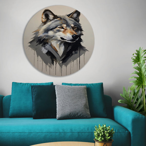 Intense Blik van een Abstracte Wolf aluminium muurcirkel