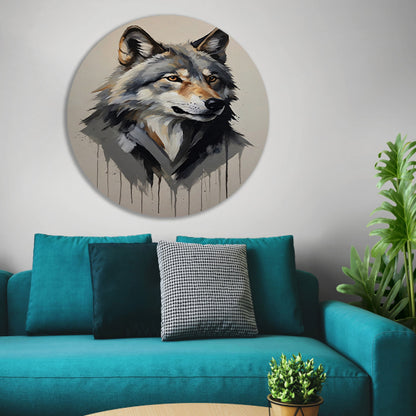 Intense Blik van een Abstracte Wolf aluminium muurcirkel