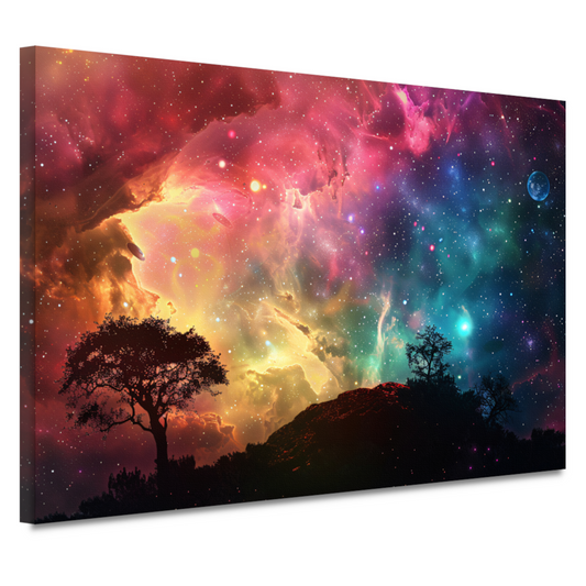 Silhouetboom tegen sterrenhemel canvas