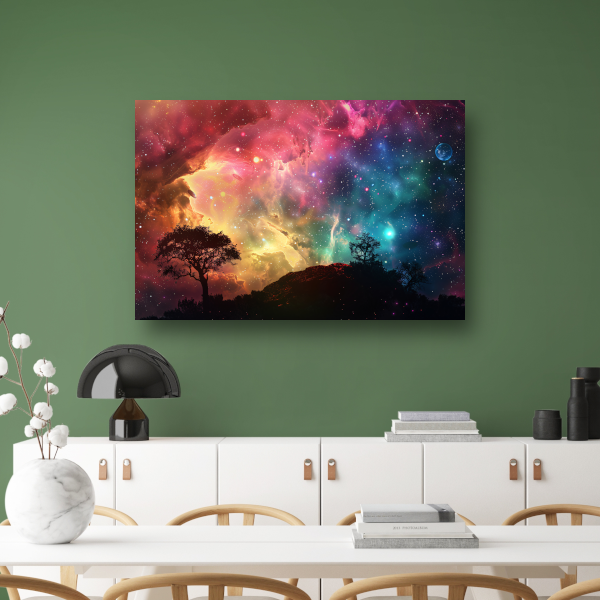 Silhouetboom tegen sterrenhemel poster