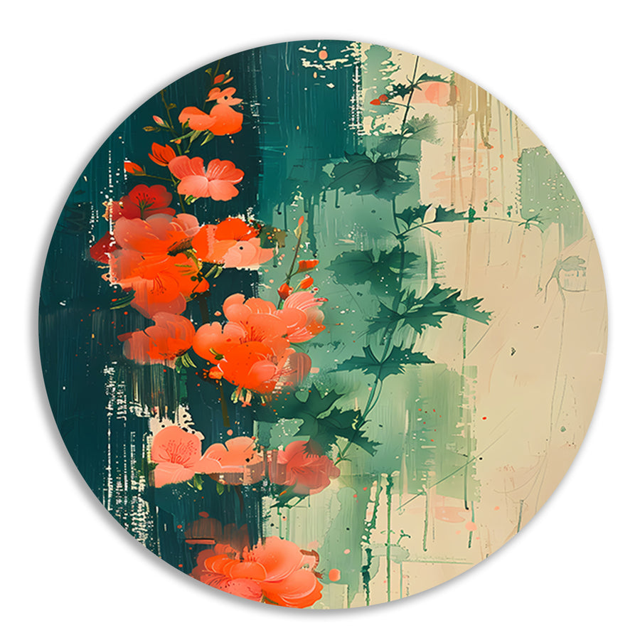Abstracte expressie van levendige bloemen in natuur aluminium muurcirkel