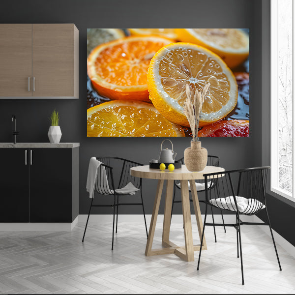 Citroenen en sinaasappels op snijplank canvas