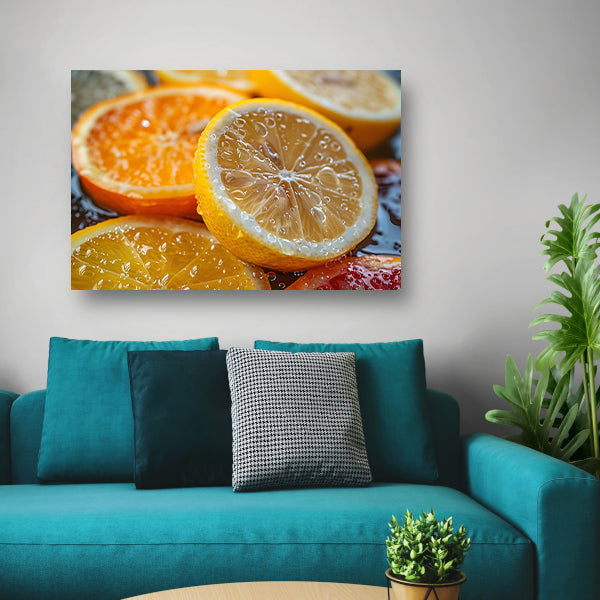 Citroenen en sinaasappels op snijplank canvas