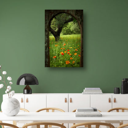 Bloemenweide met boom in boog poster