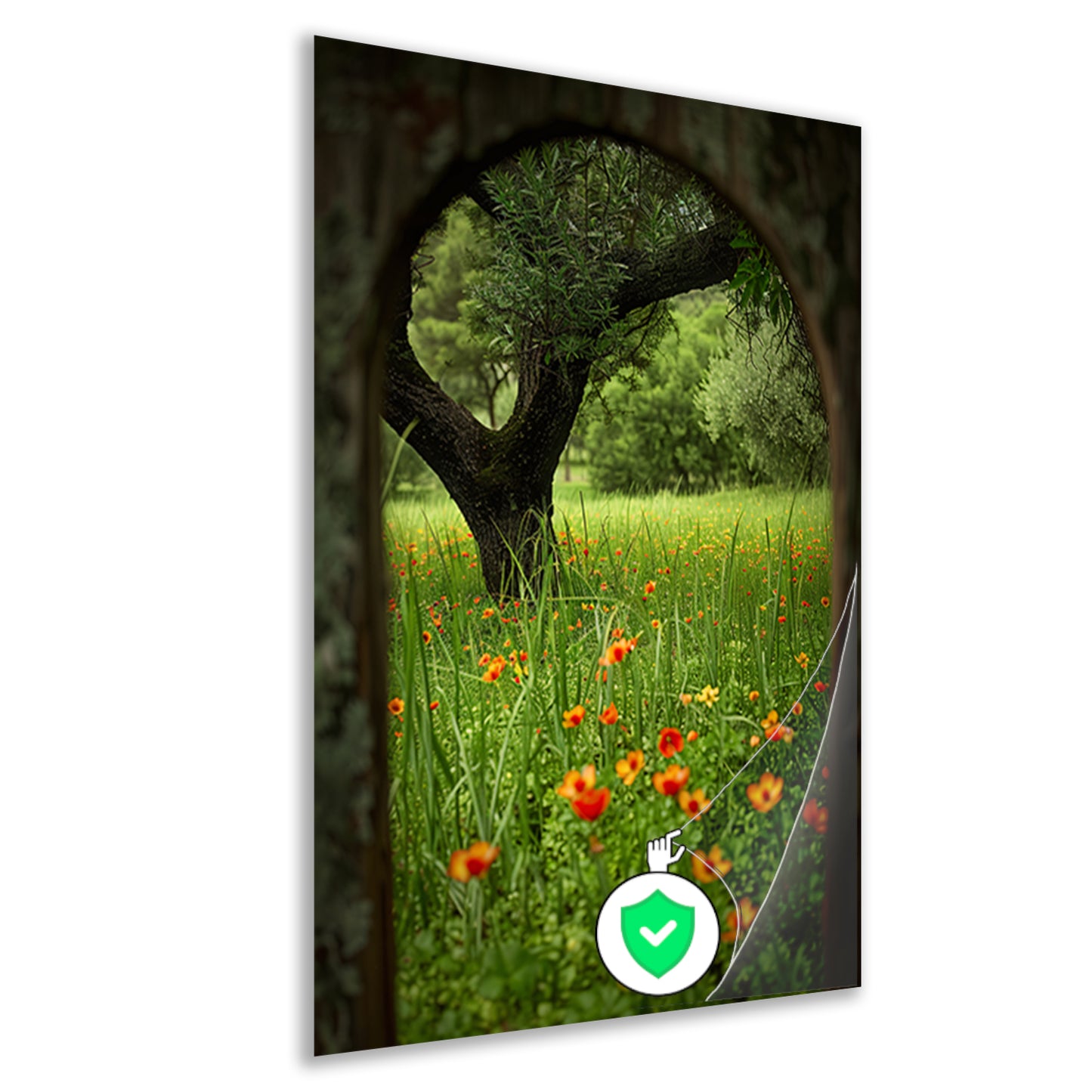 Bloemenweide met boom in boog poster