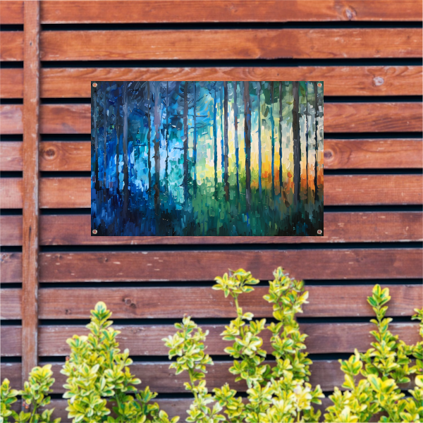 Abstract expressionistisch bos in kleurrijke olieverf tuinposter