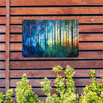 Abstract expressionistisch bos in kleurrijke olieverf tuinposter