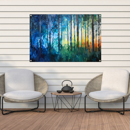 Abstract expressionistisch bos in kleurrijke olieverf tuinposter