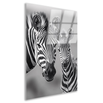 Zebra moeder en veulen in zwart-wit acrylglas