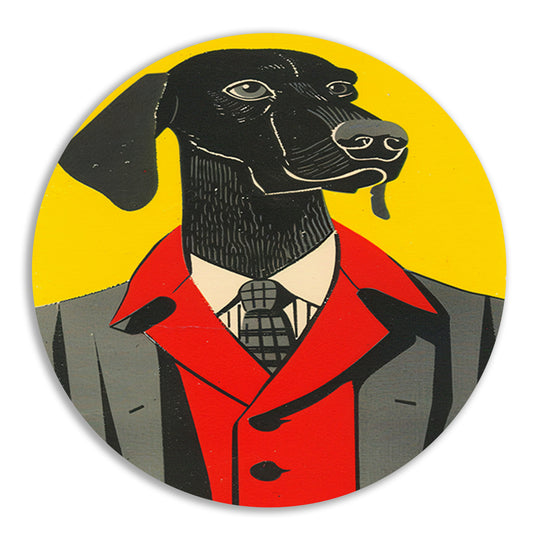 Modern Hond in Pak Kunstwerk aluminium muurcirkel