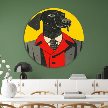 Modern Hond in Pak Kunstwerk aluminium muurcirkel