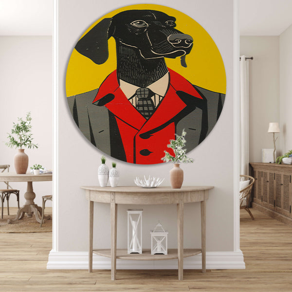 Modern Hond in Pak Kunstwerk aluminium muurcirkel